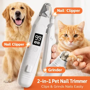 2 in 1 Pet Nail Grinder & Clipper USB Rechargeable Dog Cat Nail Trimmer LED Ligh
